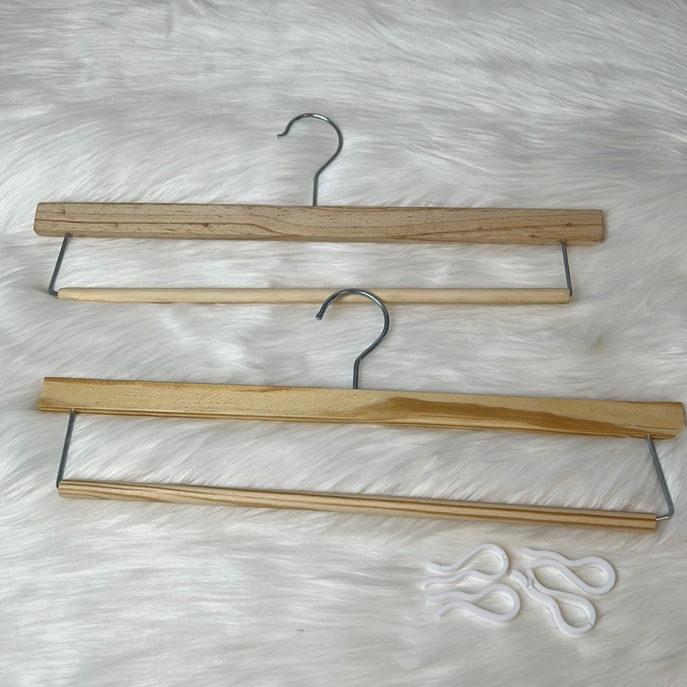 (2) Wooden Hangers with clips for Trousers, Pants, Blankets, Throws, Curtains